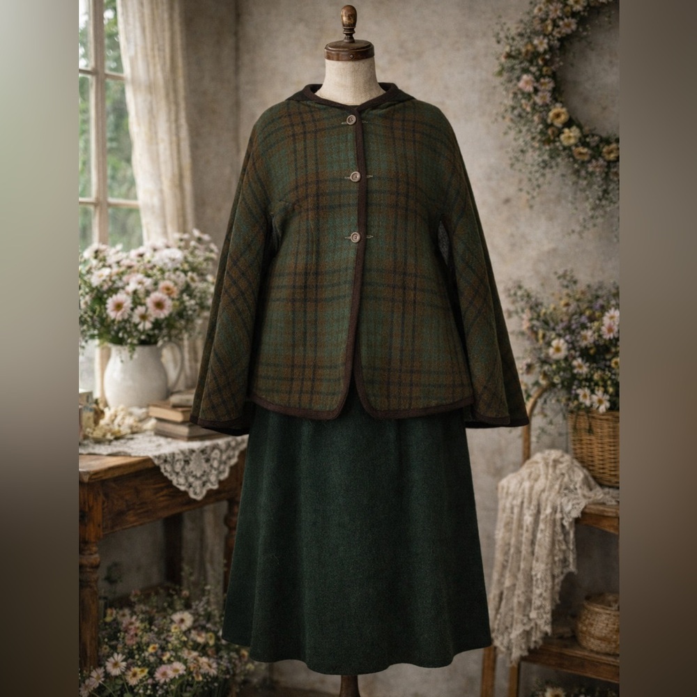 Vintage 1960s Betty Barclay Wool Plaid Cape